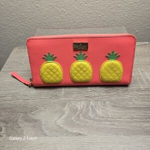 Kate‎ Spade New York Pink Leather Pineapple Wallet Zip Around Long Continental